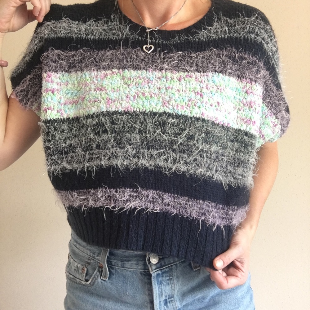 Splendid Multi Color Fuzzy Eyelash Boxy Sweater